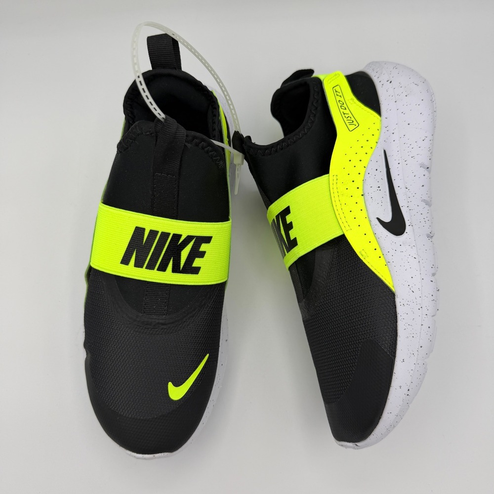 NEW Nike Flex Runner 4 GS Black Volt White Kids Running Shoes Size 6Y Sneakers